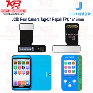 Tag on flex cable for use with the JCID V1SE and V1S Pro repair tools. Enables the repair of code matching and pop up window problems caused by non-genuine or replacement camera. Reprogram the tag on flex to enable the replacement of the wide andgle rear camera. Compatible with the iPhone 13 and 13 mini only.